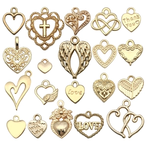 19pcs gold heart charms set with angel wings and cross designs for DIY jewelry