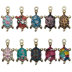 Set of 10 colorful enamel sea turtle alloy charms with assorted artistic floral patterns
