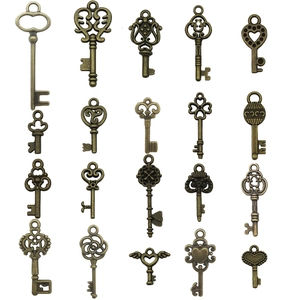 Set of 20 assorted vintage bronze alloy key charms for DIY jewelry and necklaces