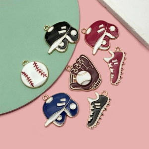 Enameled baseball theme charms set including helmet, glove and shoes for DIY jewelry