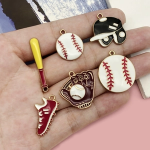Sports theme enamel baseball pendant set featuring glove, bat, and helmet charms