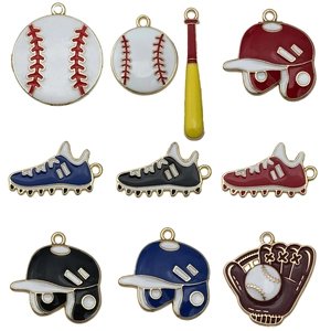 Enamel baseball charm set featuring gloves bats helmets and shoes for DIY jewelry making