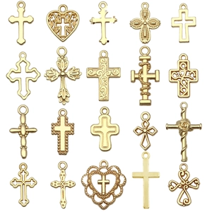 Colección de 20 dijes dorados minimalistas de cruz y corazón para joyería artesanal DIY