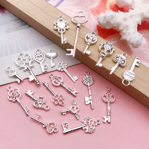 Silver vintage style heart and wing key charms for DIY necklace jewelry making