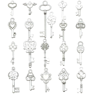 Silver vintage style key charms collection with heart and angel wing motifs for DIY jewelry