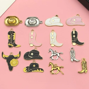 Pendenti in Lega Smaltata Western Cowboy Fai-da-te Cappello Stivali Cavallo Testa di Toro Ciondoli per Creazione Gioielli