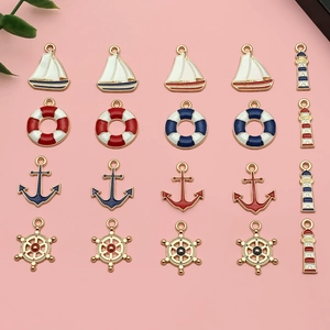 Nautical Theme Zinc Alloy Enamel Pendants Set Sailboat Anchor Lighthouse Lifebuoy Charms For DIY Jewelry Making Accessories