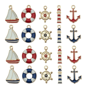 Set of nautical alloy charms including anchor, lighthouse and rudder for DIY jewelry