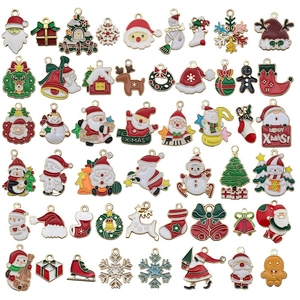 DIY Christmas enamel charms set including Santa, snowman, and reindeer motifs