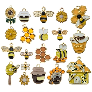 Set de 20 breloques émaillées abeille et tournesol pour création de bijoux DIY doré