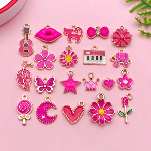 Rozerood Emaille Zinklegering Charms Voor Sieraden Maken DIY Lippen Kroon Pompoenkoets Hart Ster Maan Hangers Accessoires