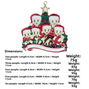 Detailed view of 6-person bear family Christmas tree ornament with customizable scroll