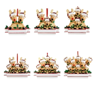 Set of 6 personalized resin reindeer family Christmas ornaments for 2 to 7 members