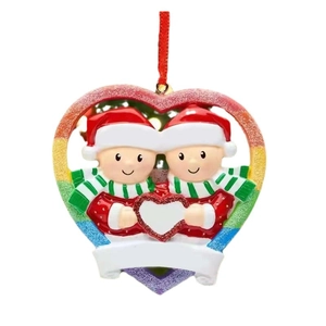 Rainbow heart Christmas ornament with snowman couple for personalized holiday decoration