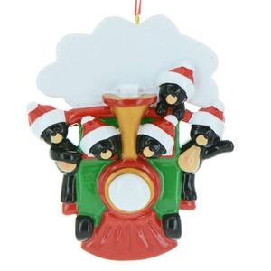 Personalized Christmas bear train resin ornament featuring five bears and a hanging loop