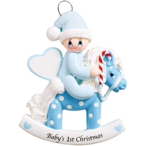 Personalized Resin Baby First Christmas Rocking Horse Ornament Hand Painted Festive Tree Hanging Decoration For Newborn Gift