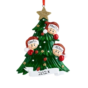 Customized family Christmas tree ornament with three personalized names and gold star