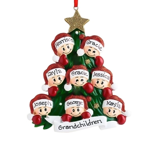 Christmas tree hanging ornament with 8 personalized heads and Grandchildren text banner