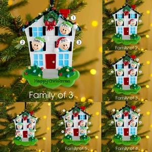 Resin Christmas House Ornament Family Members Style Tree Hanging Decoration Printed Festival Home Holiday Party Decor