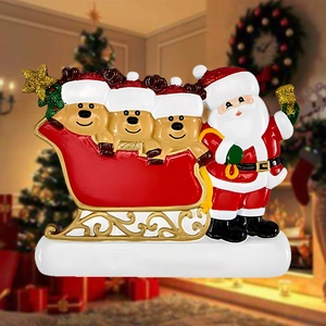 Christmas Reindeer Family Santa Claus and three reindeer in a red sleigh ornament