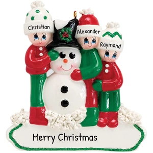 Personalisierter Schneemann-Weihnachtsanhänger mit Namen und festlichem roten Glitzerdekor