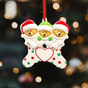 Three Christmas bears DIY resin ornament with customizable heart and red ribbon