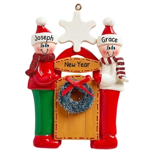 Customized resin Christmas tree ornament with family names on sled and festive design