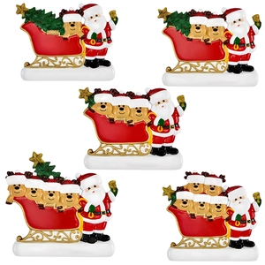 Detailed view of hand-painted resin Reindeer Family sleigh ornaments for Christmas decor