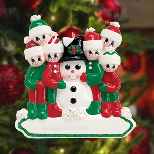 Personalisierter Schneemann-Familien-Weihnachtsanhänger für den Baum mit 6 Personen