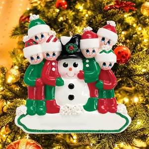 Personalisierter Schneemann-Familien-Weihnachtsanhänger 2025 für fünf Personen