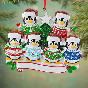 Resin Penguin Family Christmas Tree Hanging Ornament Personalized Cartoon Xmas Pendant Festive Home Party Holiday Decor