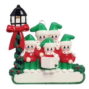 Christmas snowman family ornament with 5 members and street lamp for home tree decor