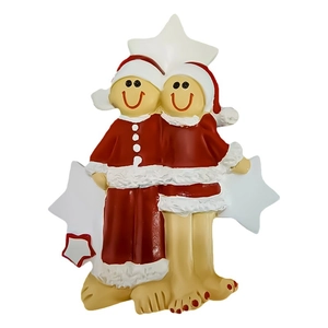 Customized resin Christmas tree ornament with two Santas and white name display tags