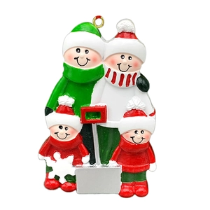 Detailed resin Christmas sled ornament for family of 4 with blank DIY spaces for names