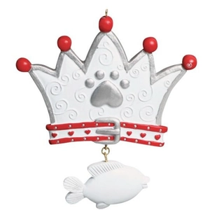 Cat's first Christmas crown ornament with paw print and small white fish pendant