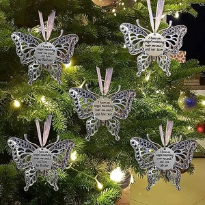 Butterfly Angel Memorial Christmas Tree Ornament Alloy Hollow Out Hanging Pendant With Ribbon For Remembrance Party Home Decor