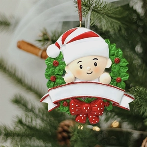 Décoration de Noël en résine pour bébé personnalisable avec feuilles de houx