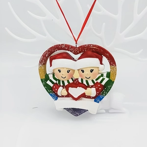 Christmas Snowman Couple Heart Ornament Resin Hanging Pendant For Christmas Tree Festive Winter Holiday Home Decor Gift