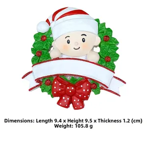 Détails de taille de l'ornement de Noël bébé en résine avec nœud rouge et bannière