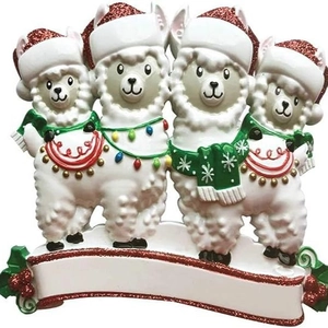 Christmas alpaca family resin ornament for tree decoration with red hats and green scarves
