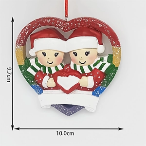 Christmas snowman couple heart ornament for tree hanging with DIY banner 10cm