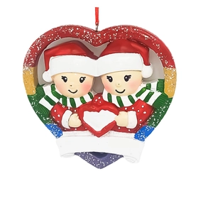 Christmas snowman couple heart ornament for holiday tree decoration with rainbow accents