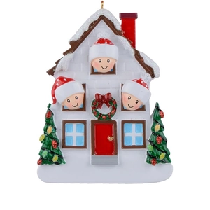 Macro detail of DIY resin Christmas tree house ornament with glitter and cartoon characters