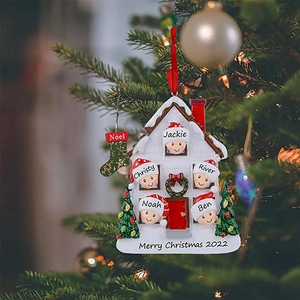 Resin Christmas Tree House Hanging Ornament Hand Painted Family Figures Snowy Cottage Festive Holiday Party Home Decoration