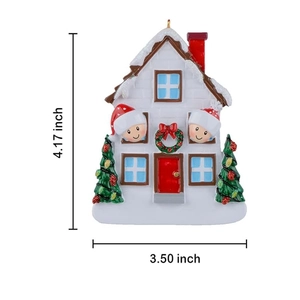 DIY Christmas house ornament with snow roof, trees and two cute figures, 3.5x4.17 inch size