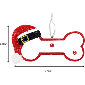 Detail of red glitter bone Christmas ornament with dimensions 4.00 by 2.00 inches