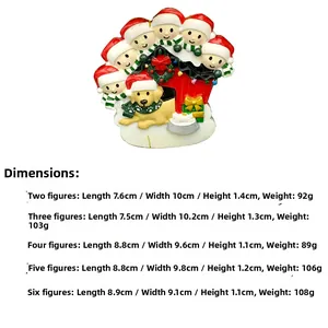 Detailed size guide for resin Christmas family pendants featuring 6 people and a golden retriever