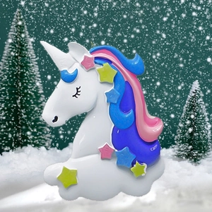 Décoration de Noël licorne en résine à peindre soi-même avec étoiles colorées en forêt