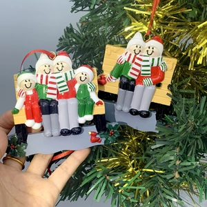 DIY Christmas snowman family resin ornaments with red lanyards for holiday tree decor