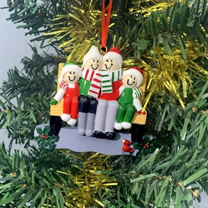 DIY family of 4 snowman resin Christmas tree hanging ornament with red ribbon